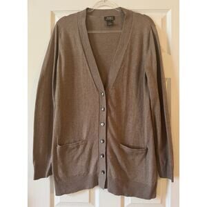Eddie Bauer Women’s Cotton Cashmere Tan Button Up Cardigan Pockets Size L